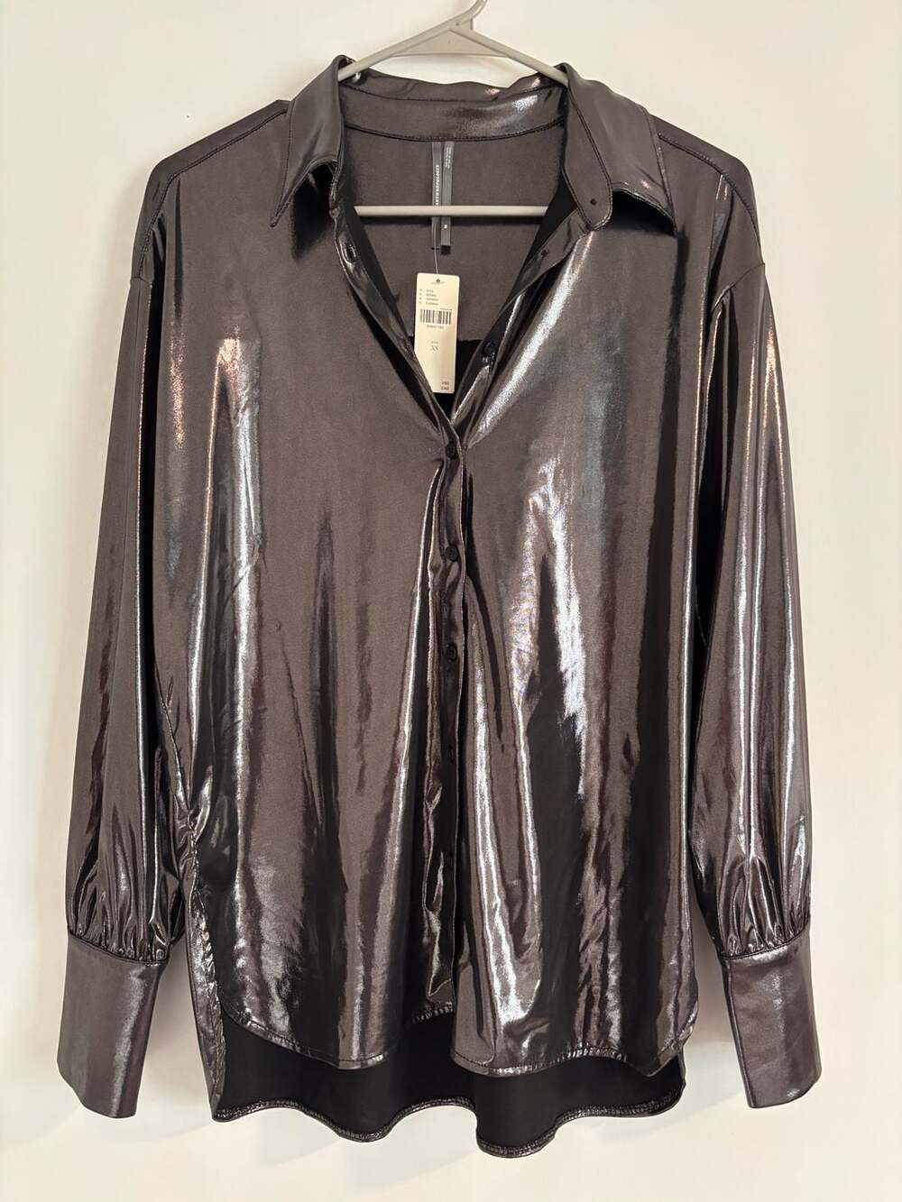 Anthropologie Metallic Button-Down Long Sleeve Shirt in Carbon